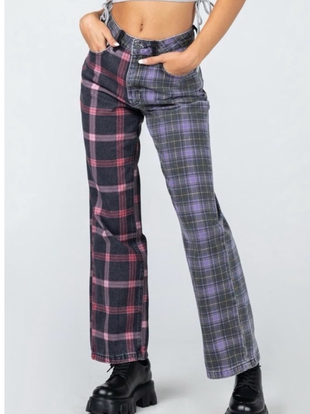 The Ragged Priest Jekyl Mix Check Dad Jeans